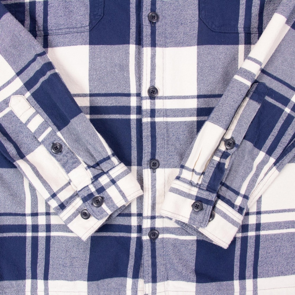 Patagonia Fjord Flannel Mens L Organic Cotton Plaid Flannel Shirt Blue White - Picture 4 of 12